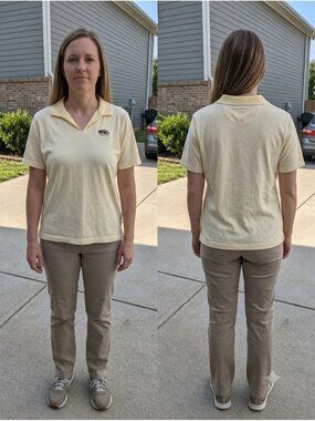 Cutter & Buck Mizzou Tigers Polo Shirt L Ladies Yellow Striped V-Neck Golf Top